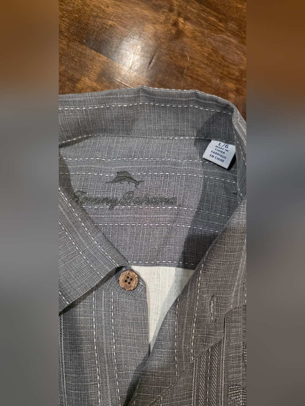Tommy Bahama Gray Short-Sleeve Button-Down with Subtle Stripe